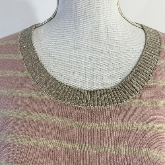 Calvin Klein Striped Sweater Pink Sparkle 3/4 Sleeve Cotton Blend Large - Picture 6 of 8